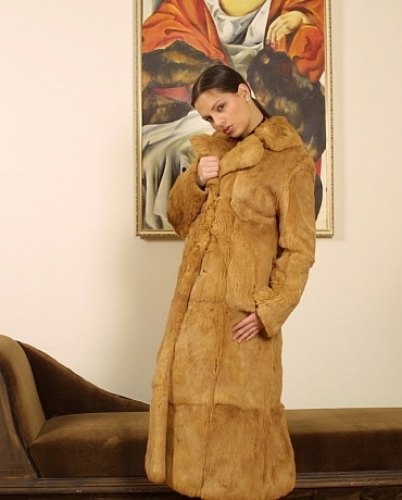 Eva in a full length fur coat